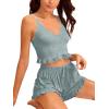 imageAvanova Women Sexy 2 Piece Pajama Set Ruffle Trim Cami Top and Shorts Sleepwear SetA Green