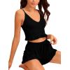 imageAvanova Women Sexy 2 Piece Pajama Set Ruffle Trim Cami Top and Shorts Sleepwear SetBlack