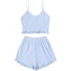 imageAvanova Women Sexy 2 Piece Pajama Set Ruffle Trim Cami Top and Shorts Sleepwear SetBlue