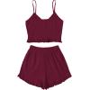 imageAvanova Women Sexy 2 Piece Pajama Set Ruffle Trim Cami Top and Shorts Sleepwear SetBurgundy
