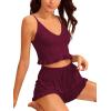imageAvanova Women Sexy 2 Piece Pajama Set Ruffle Trim Cami Top and Shorts Sleepwear SetBurgundy