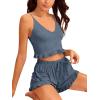 imageAvanova Women Sexy 2 Piece Pajama Set Ruffle Trim Cami Top and Shorts Sleepwear SetNavy