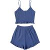 imageAvanova Women Sexy 2 Piece Pajama Set Ruffle Trim Cami Top and Shorts Sleepwear SetNavy