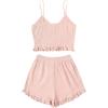 imageAvanova Women Sexy 2 Piece Pajama Set Ruffle Trim Cami Top and Shorts Sleepwear SetPink