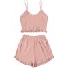 imageAvanova Women Sexy 2 Piece Pajama Set Ruffle Trim Cami Top and Shorts Sleepwear SetSolid Pink