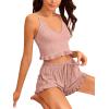 imageAvanova Women Sexy 2 Piece Pajama Set Ruffle Trim Cami Top and Shorts Sleepwear SetSolid Pink
