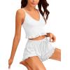 imageAvanova Women Sexy 2 Piece Pajama Set Ruffle Trim Cami Top and Shorts Sleepwear SetWhite B