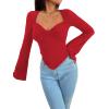imageAvanova Women Twist Front Long Sleeve Crop Top Square Neck Asymmetrical Going Out Shirts Red Large