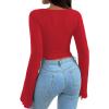 imageAvanova Women Twist Front Long Sleeve Crop Top Square Neck Asymmetrical Going Out Shirts Red Large