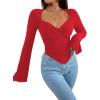 imageAvanova Women Twist Front Long Sleeve Crop Top Square Neck Asymmetrical Going Out Shirts Red Large