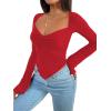 imageAvanova Women Twist Front Long Sleeve Crop Top Square Neck Asymmetrical Going Out Shirts Red Large