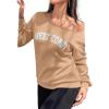 imageAvanova Women West Coast Graphic Off Shoulder Sweatshirt Boat Neck Long Sleeve Oversized Pullover ShirtBeige