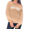 imageAvanova Women West Coast Graphic Off Shoulder Sweatshirt Boat Neck Long Sleeve Oversized Pullover ShirtBeige