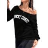 imageAvanova Women West Coast Graphic Off Shoulder Sweatshirt Boat Neck Long Sleeve Oversized Pullover ShirtBlack