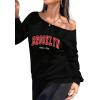 imageAvanova Women West Coast Graphic Off Shoulder Sweatshirt Boat Neck Long Sleeve Oversized Pullover ShirtBlack B