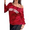 imageAvanova Women West Coast Graphic Off Shoulder Sweatshirt Boat Neck Long Sleeve Oversized Pullover ShirtRed