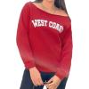 imageAvanova Women West Coast Graphic Off Shoulder Sweatshirt Boat Neck Long Sleeve Oversized Pullover ShirtRed