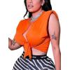 imageAvanova Womens Sleeveless Open Front Crop Top Sexy Tie Knot TShirt Basic SolidOrange