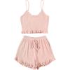 imageAvanova Women Sexy 2 Piece Pajama Set Ruffle Trim Cami Top and Shorts Sleepwear SetPink
