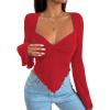 imageAvanova Women Twist Front Long Sleeve Crop Top Square Neck Asymmetrical Going Out Shirts Red Large
