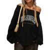 imageAvanova Women West Coast Graphic Off Shoulder Sweatshirt Boat Neck Long Sleeve Oversized Pullover ShirtBlack L