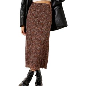 imageAvanova Women Mesh Floral Boho High Waist Midi Skirt Lettuce Trim Summer A Line SkirtA Brown