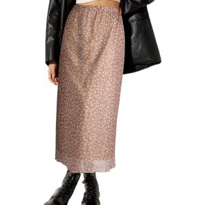 imageAvanova Women Mesh Floral Boho High Waist Midi Skirt Lettuce Trim Summer A Line SkirtApricot Floral