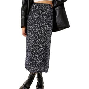 imageAvanova Women Mesh Floral Boho High Waist Midi Skirt Lettuce Trim Summer A Line SkirtBlack Floral J
