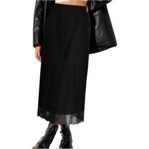 imageAvanova Women Mesh Floral Boho High Waist Midi Skirt Lettuce Trim Summer A Line SkirtBlack W