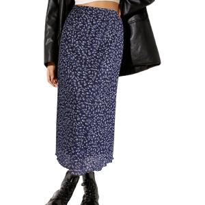 imageAvanova Women Mesh Floral Boho High Waist Midi Skirt Lettuce Trim Summer A Line SkirtBlue Floral a