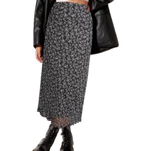 imageAvanova Women Mesh Floral Boho High Waist Midi Skirt Lettuce Trim Summer A Line SkirtDitsy Black