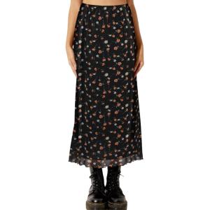 imageAvanova Women Mesh Floral Boho High Waist Midi Skirt Lettuce Trim Summer A Line SkirtFloral Black C