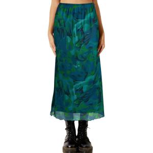 imageAvanova Women Mesh Floral Boho High Waist Midi Skirt Lettuce Trim Summer A Line SkirtFloral Green B
