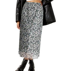 imageAvanova Women Mesh Floral Boho High Waist Midi Skirt Lettuce Trim Summer A Line SkirtFloral Green a