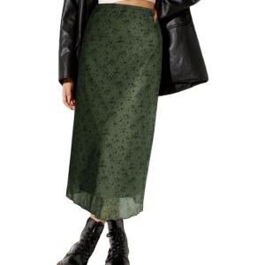 imageAvanova Women Mesh Floral Boho High Waist Midi Skirt Lettuce Trim Summer A Line SkirtGreen Flower