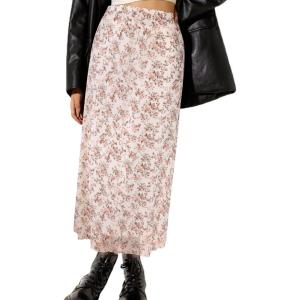 imageAvanova Women Mesh Floral Boho High Waist Midi Skirt Lettuce Trim Summer A Line SkirtPink Floral