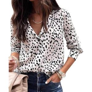 imageAvanova Women Pattern Print Button Down Blouse Top Long Sleeve Work Business Shirt1 White