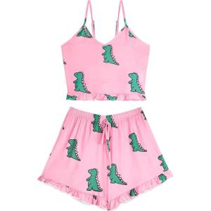 imageAvanova Women Sexy 2 Piece Pajama Set Ruffle Trim Cami Top and Shorts Sleepwear SetPink E