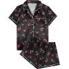 imageAvanova Womens Pajama Set Satin Short Sleeve Button Down 2 Piece SleepwearBlack Cherry