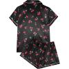 imageAvanova Womens Pajama Set Satin Short Sleeve Button Down 2 Piece SleepwearBlack Cherry
