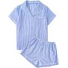 imageAvanova Womens Pajama Set Satin Short Sleeve Button Down 2 Piece SleepwearBlue Striped 01