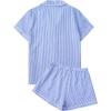 imageAvanova Womens Pajama Set Satin Short Sleeve Button Down 2 Piece SleepwearBlue Striped 01