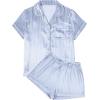 imageAvanova Womens Pajama Set Satin Short Sleeve Button Down 2 Piece SleepwearBlue Striped