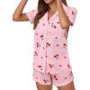 imageAvanova Womens Pajama Set Satin Short Sleeve Button Down 2 Piece SleepwearCherry Pink
