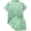imageAvanova Womens Pajama Set Satin Short Sleeve Button Down 2 Piece SleepwearGreen Striped