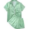 imageAvanova Womens Pajama Set Satin Short Sleeve Button Down 2 Piece SleepwearGreen Striped