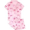 imageAvanova Womens Pajama Set Satin Short Sleeve Button Down 2 Piece SleepwearPink Knot