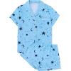 imageAvanova Womens Pajama Set Satin Short Sleeve Button Down 2 Piece SleepwearStars Moon Blue