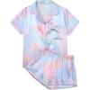 imageAvanova Womens Pajama Set Satin Short Sleeve Button Down 2 Piece SleepwearTie Dye Mulit
