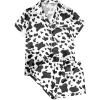 imageAvanova Womens Pajama Set Satin Short Sleeve Button Down 2 Piece SleepwearWhite Cow